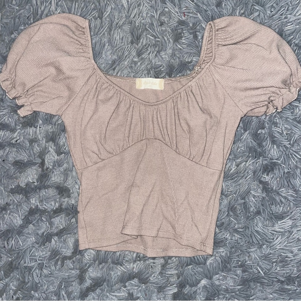 Altar’d State Brown Puff Sleeve Crop Top